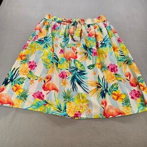 Truly 4 You Skirt Women Large Multicolor Tropical Flamingo Pineapple Cotton Tie